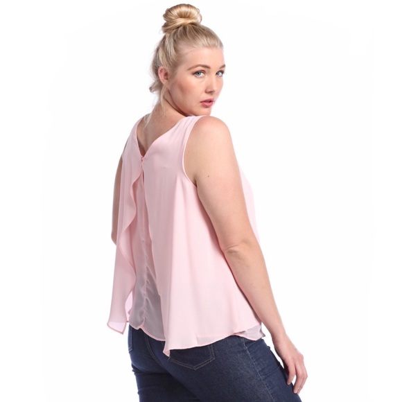 💥 SALE Tulip Hem Blush Sleeveless Chiffon Blouse - Picture 2 of 4